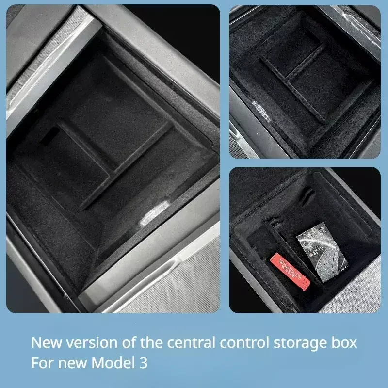 Central Control Storage Box for Tesla Model 3+ Armrest Box Hidden Storage Box Flocking New Model3 Car Interior Accessories 2024