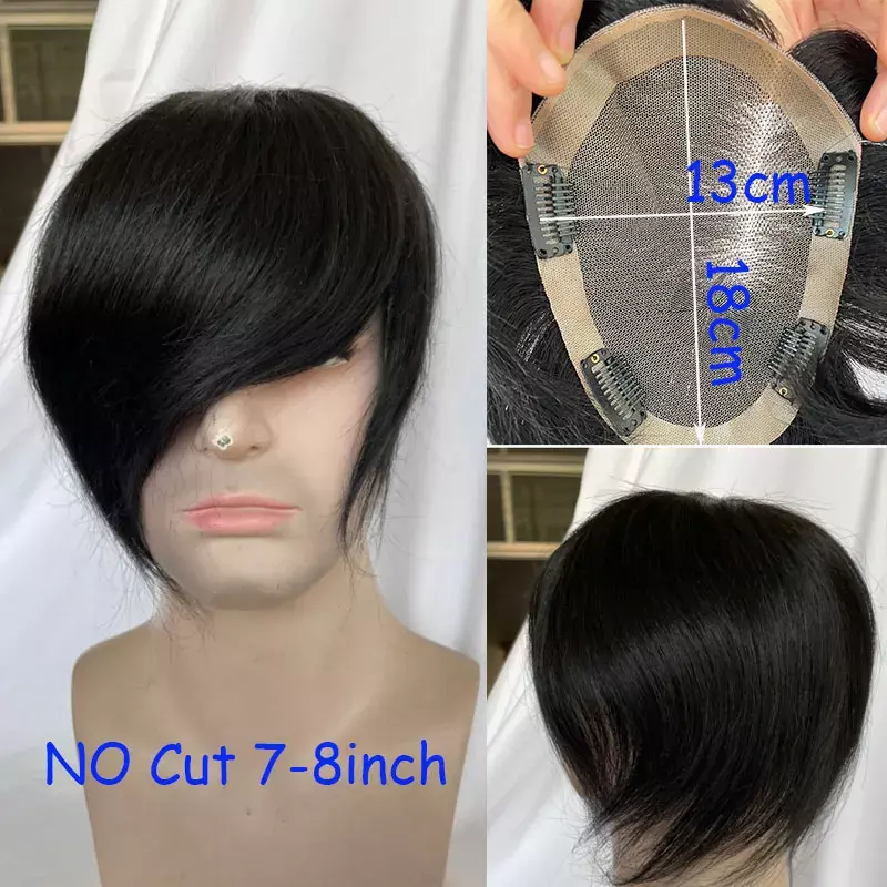 Tupé de Cabello 100% humano para hombres, tupé de encaje suizo con NPU alrededor del sistema de Clip, pieza de cabello de Color 1B