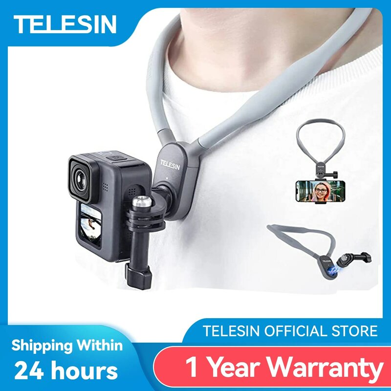 TELESIN dudukan kamera silikon, aksesoris kamera aksi leher silikon tahan magnetik untuk GoPro Hero 12 11 10 9 8 7 6 5 Insta360 DJI Osmo