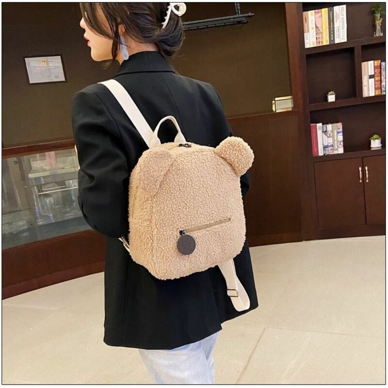Mini mochila escolar con diseño de dibujos animados para niños, bolso de hombro de oso de peluche para mujer