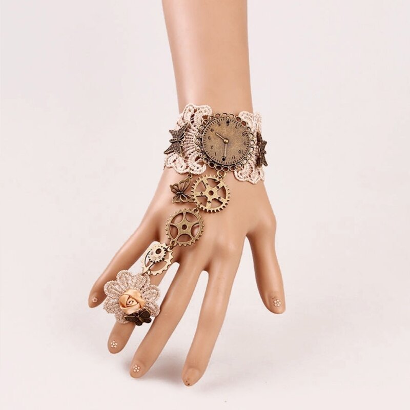 Bruiloft Bruids Polsbeschermer Armband Ringen met Gear Klok Decor Middeleeuwse Set Drop shipping