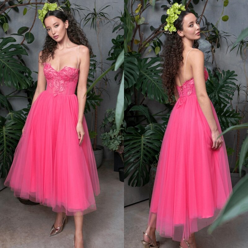 Tulle Flower Pleat Birthday A-line Strapless Bespoke Occasion Gown Midi Dresses