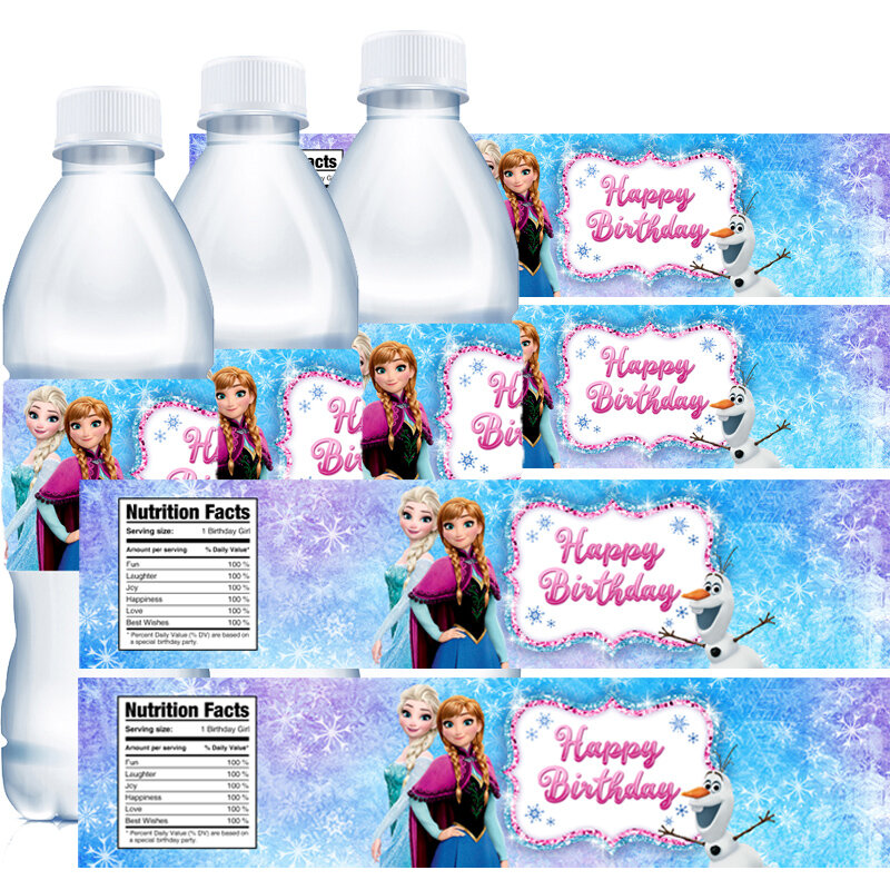 Disney Frozen Elsa Princess etichette per bottiglie d'acqua forniture per feste decorazioni di compleanno adesivi per ragazze Baby Shower regali per feste