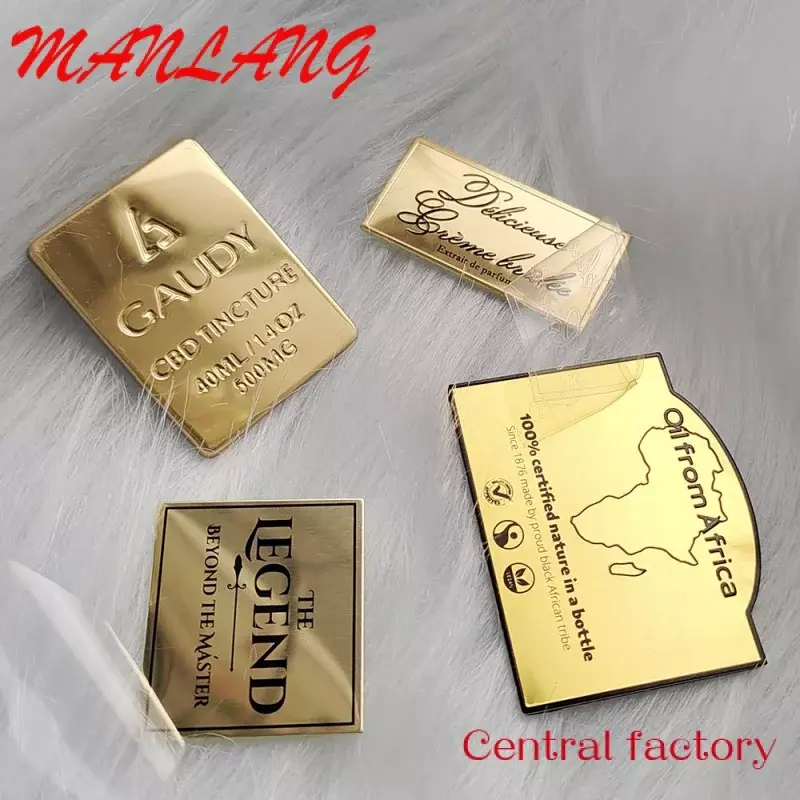 Custom Hot sale waterproof adhesive golden metal aluminum labels embossed business cards box packaging