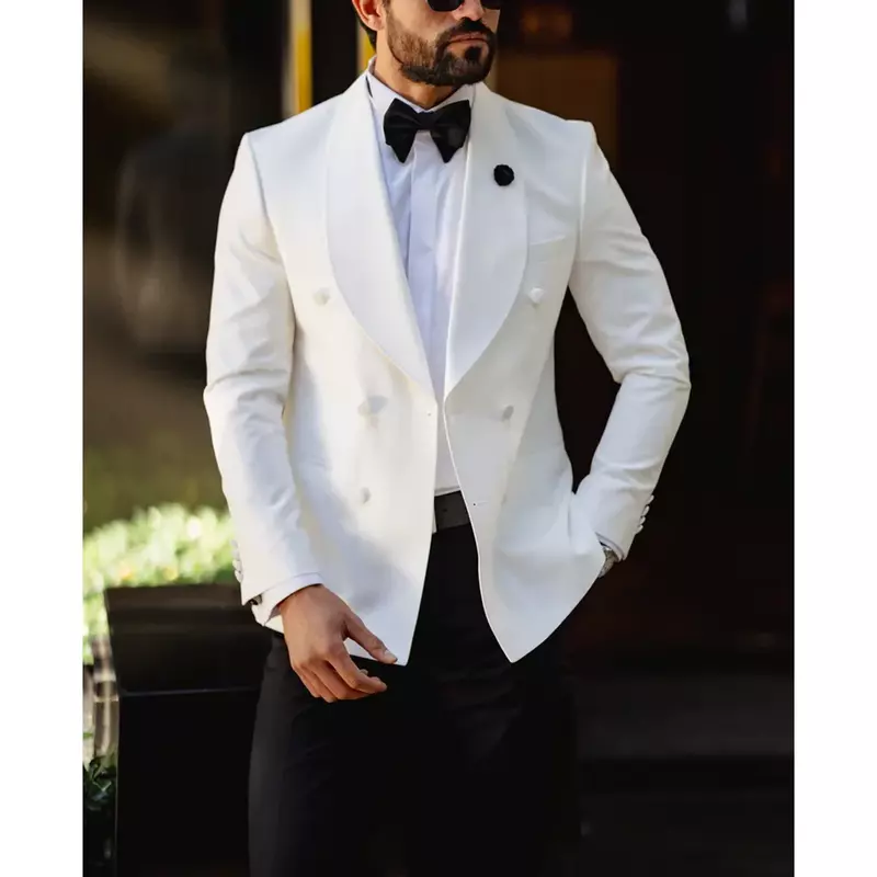 Traje de dos piezas para hombre, Blazer y pantalones, chal elegante con solapa, doble botonadura, esmoquin para novio, boda, fiesta de graduación, 2024