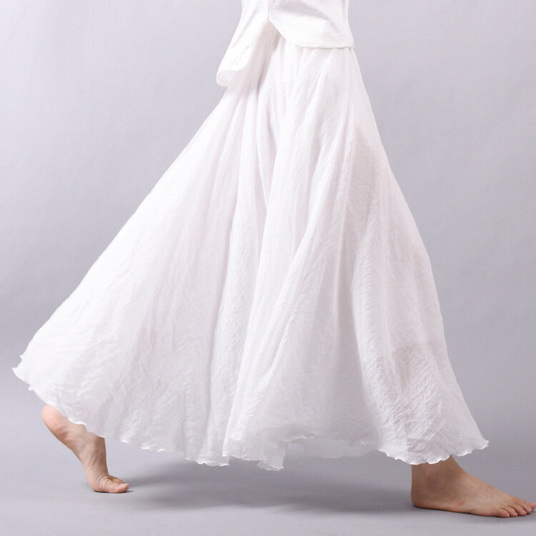 Women's Elegant High Waist Linen Maxi Skirt 2023 Summer Ladies Casual Elastic Waist 2 Layers Skirts saia feminina 20 Colors SK53