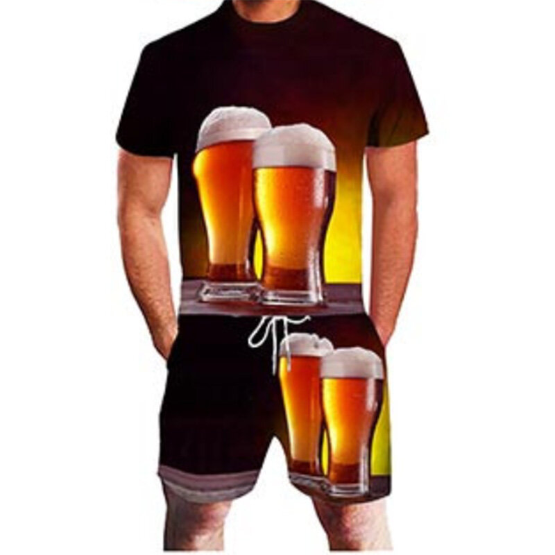 Beer 3D Print t-shirt da uomo di tendenza Set estate Casual girocollo t-shirt pantaloncini 2 pezzi Set moda uomo vestiti Pullover tuta