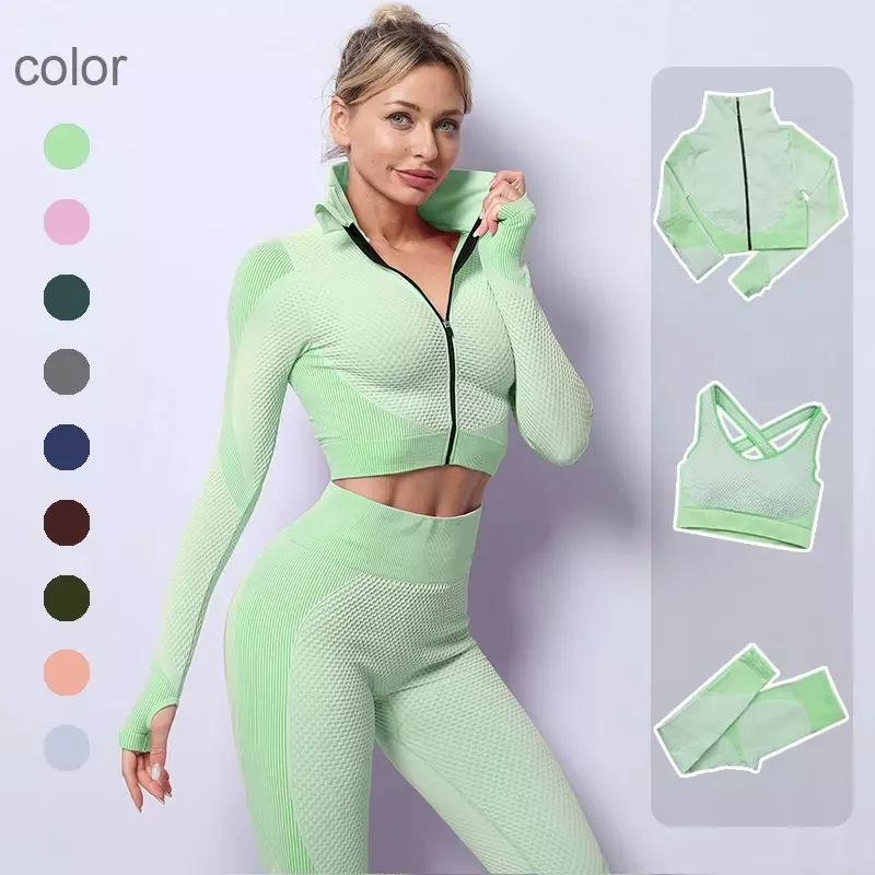 Seamless Long Sleeve Yoga Sets for Women, Female Sport Suit, Gym Wear, Running Clothes, Fitness Clothing, 2 or 3 Pcs