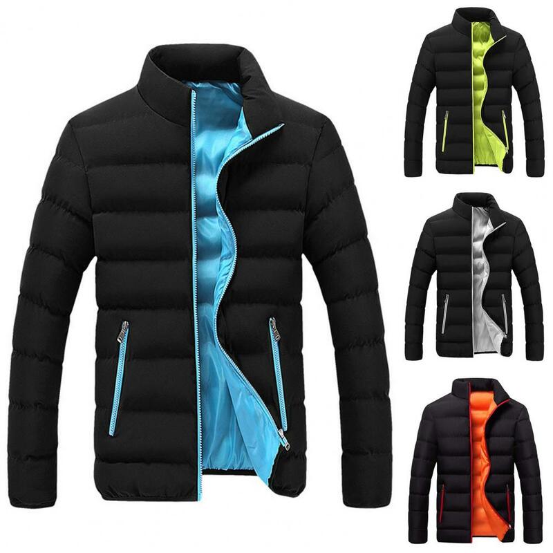 Winter New Thick Men's Warm Jacket Casual Men's Jacket Solid Color Round Neck Men's Windproof Cotton Filled Down Jacket