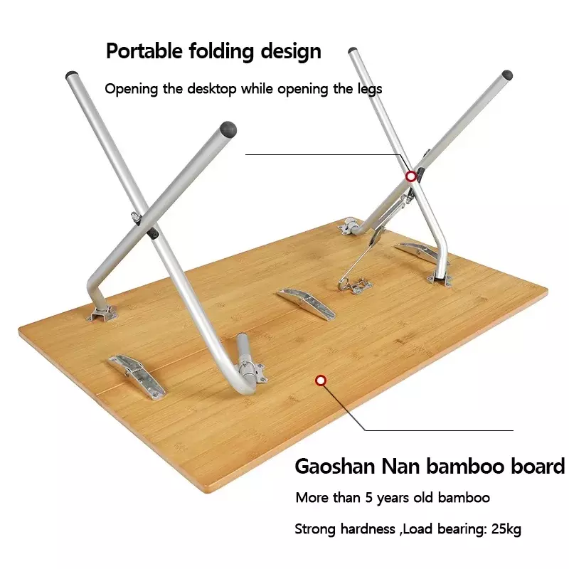 Mesa plegable de bambú para acampar al aire libre, escritorio plegable portátil de aleación de aluminio, fácil almacenamiento