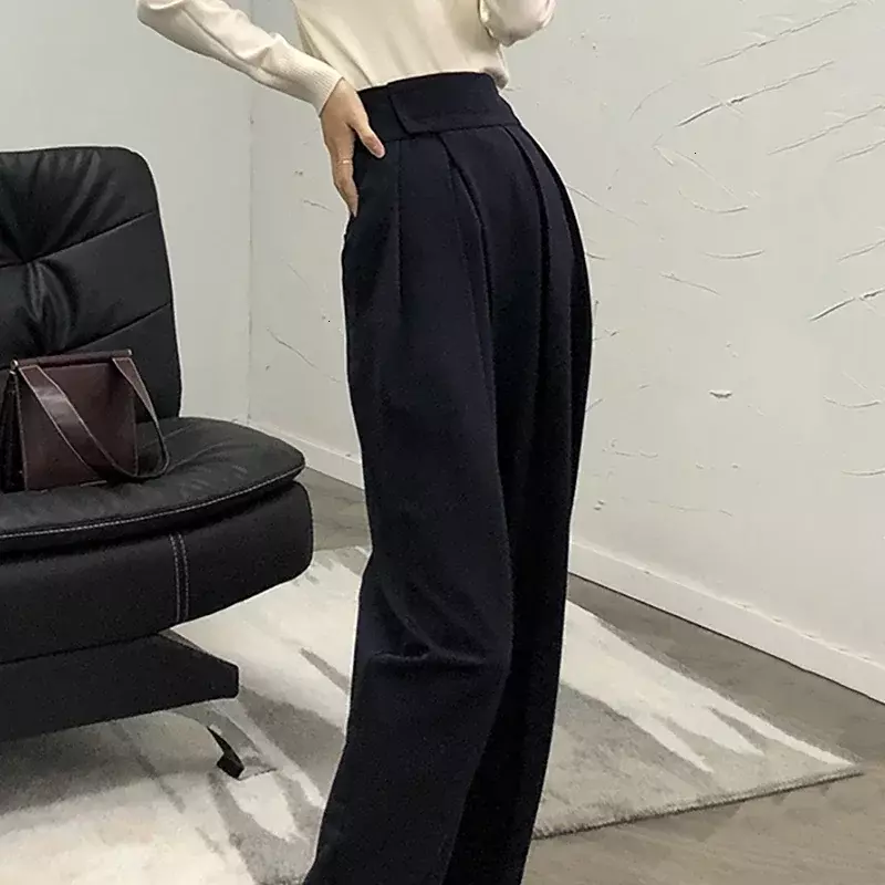 Sarouel décontracté noir pour femme, pantalon taille haute, jambe large, mode coréenne, streetwear, printemps