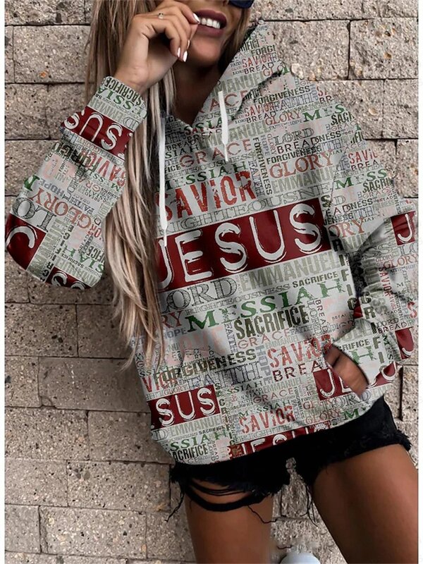 Sudadera con capucha de Jesús cristiano para mujer, sudadera con estampado de letras, abrigos Harajuku, jerséis de gimnasio, ropa de mujer