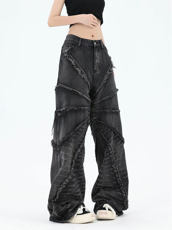 Рваные джинсы в стиле ретро, новые сверхпрочные джинсы с грубой окантовкой, модные прямые микро-расклешенные джинсы Y2K для мужчин и женщин