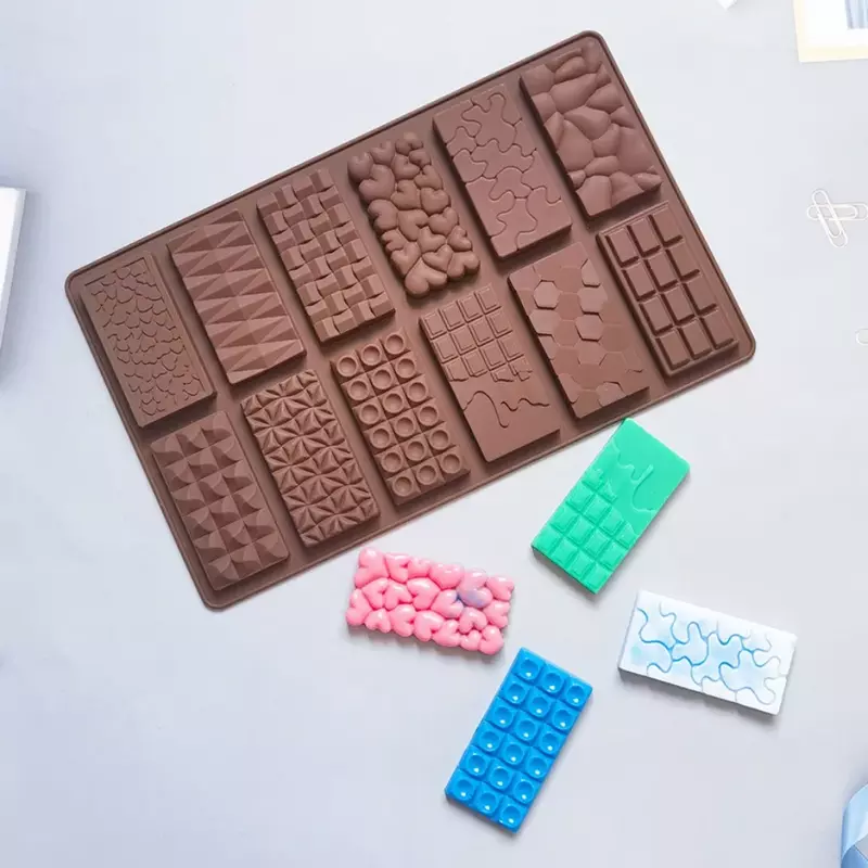 12 Cavity Geometric Heart Chocolate Silicone Mold Diamond Bricks Puzzle Candy Biscuit Baking Mould Ice Tray Cake Decor DIY Gift
