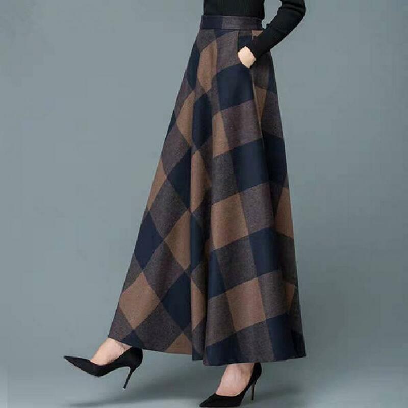 Falda de oficina a la moda para mujer, falda larga Retro con estampado de cuadros cuadrados, temperamento, tacto de piel