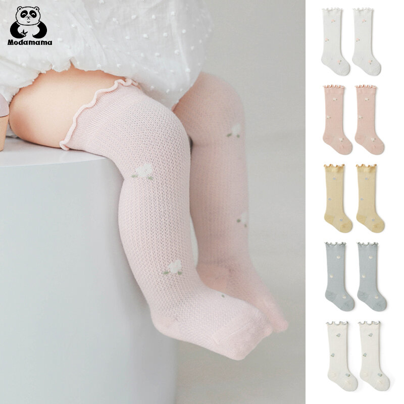 Modamama – chaussettes d'été en maille pour bébé fille, chaussettes à hauteur de genou, anti-moustiques, en dentelle, en coton doux et Long, pour nouveau-né