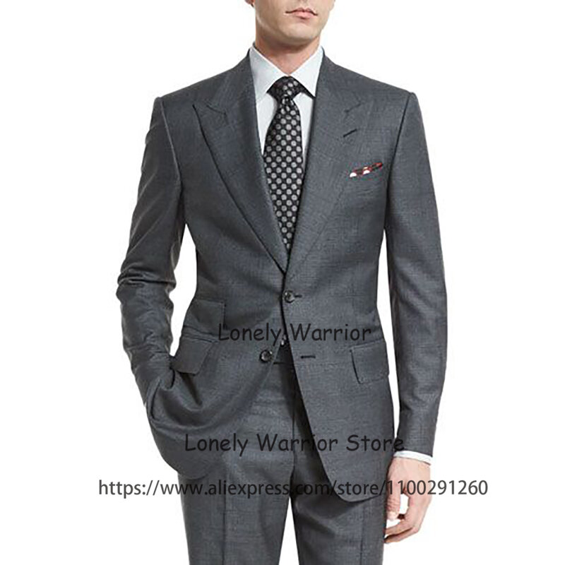 Knappe Grey Herenpakken Piek Revers Business Blazer Banket Smoking Party Prom Slim Fit 2-delige Set Terno Masculino Jasje Broek