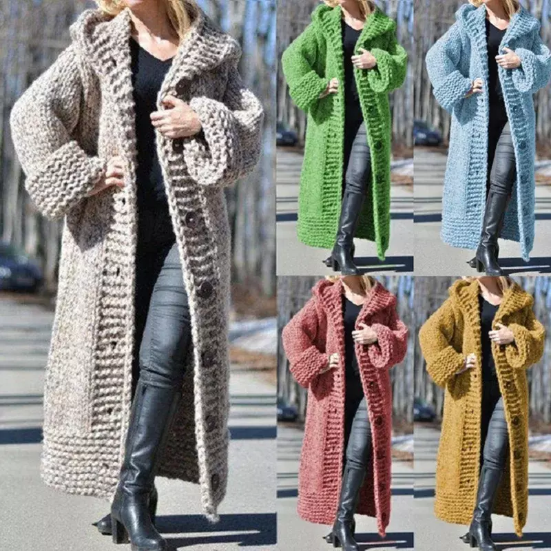 2023 Sweater Women's Loose Hooded Cardigan Long Knitted Coat Large Women's Wear