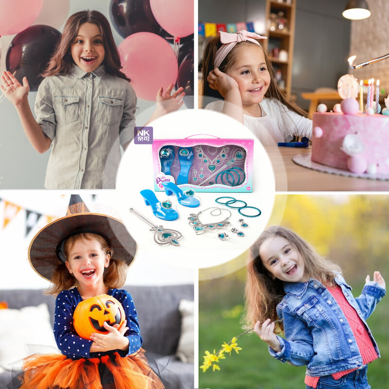 Conjunto de accesorios de princesa para niñas pequeñas, juego de joyería de simulación, zapatos de vestir, juguetes, corona, collar, anillo, juguete de maquillaje