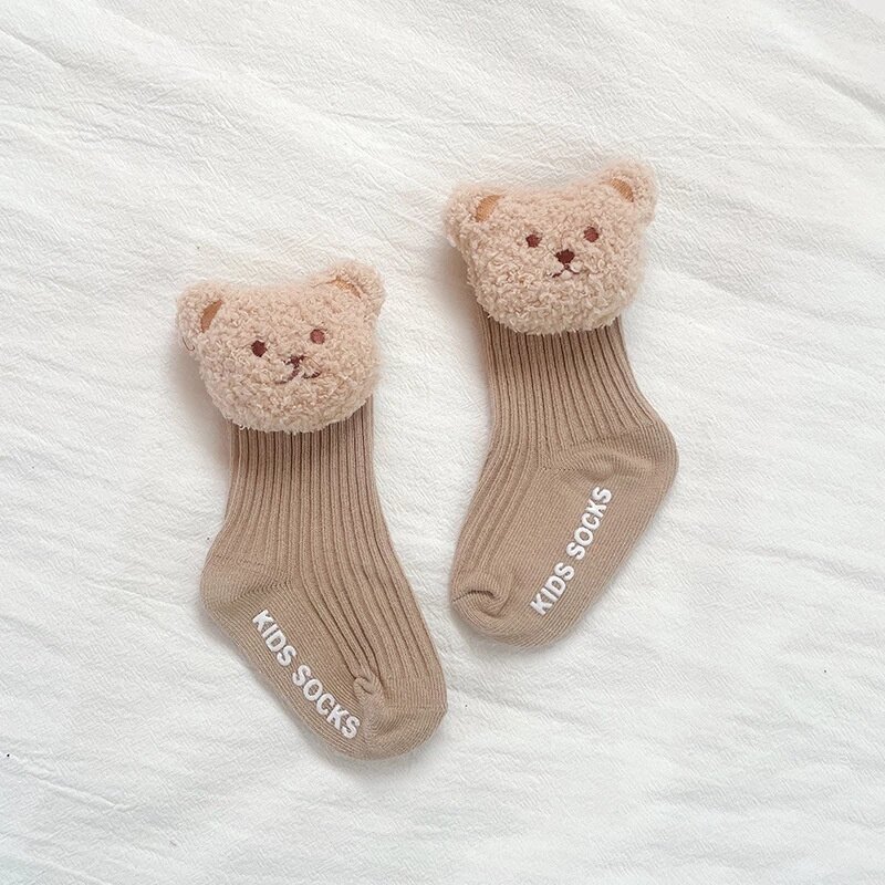 Calcetines antideslizantes de algodón suave para niño y niña, calcetín con dibujos de oso, Animal, Otoño e Invierno