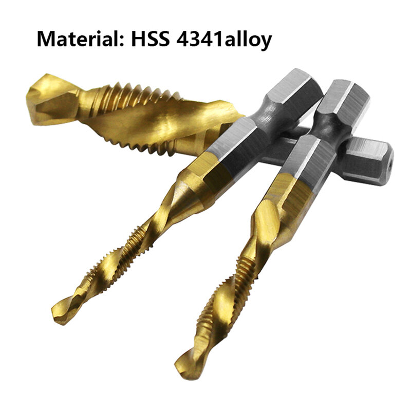 Nowy tytanowy uchwyt sześciokątny gwintowany gwint HSS metryczne wiertło zaczepowe bity wkrętarka związek M3 M4 M5 M6 M8 M10 narzędzia ręczne