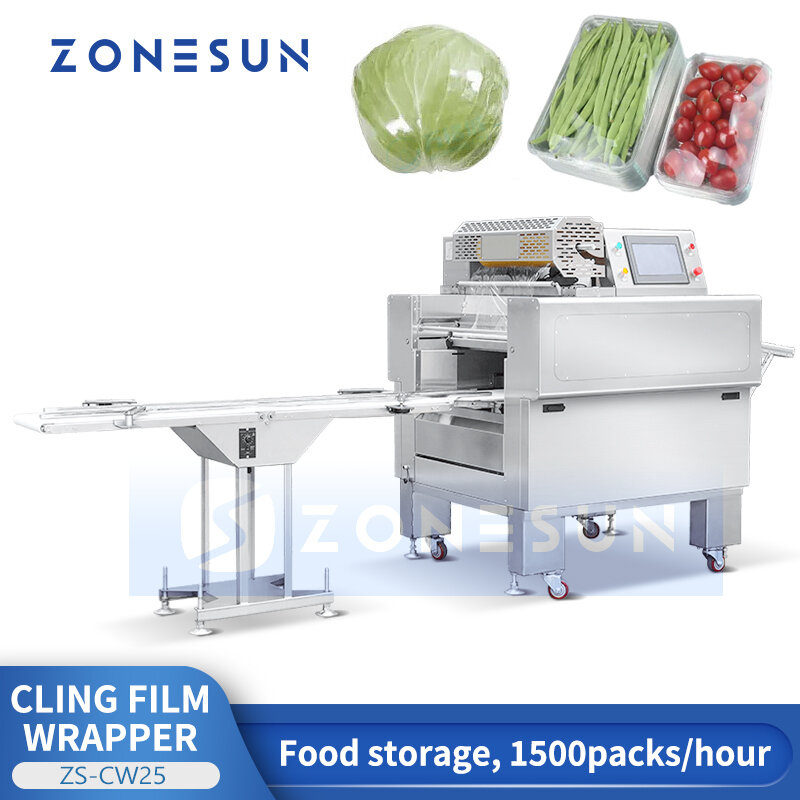ZONESUN-Automatic Horizontal Cling Film Wrapper, Food Bandeja Wrapper, Carne Frutas Legumes Equipamento de Embalagem, ZS-CW25