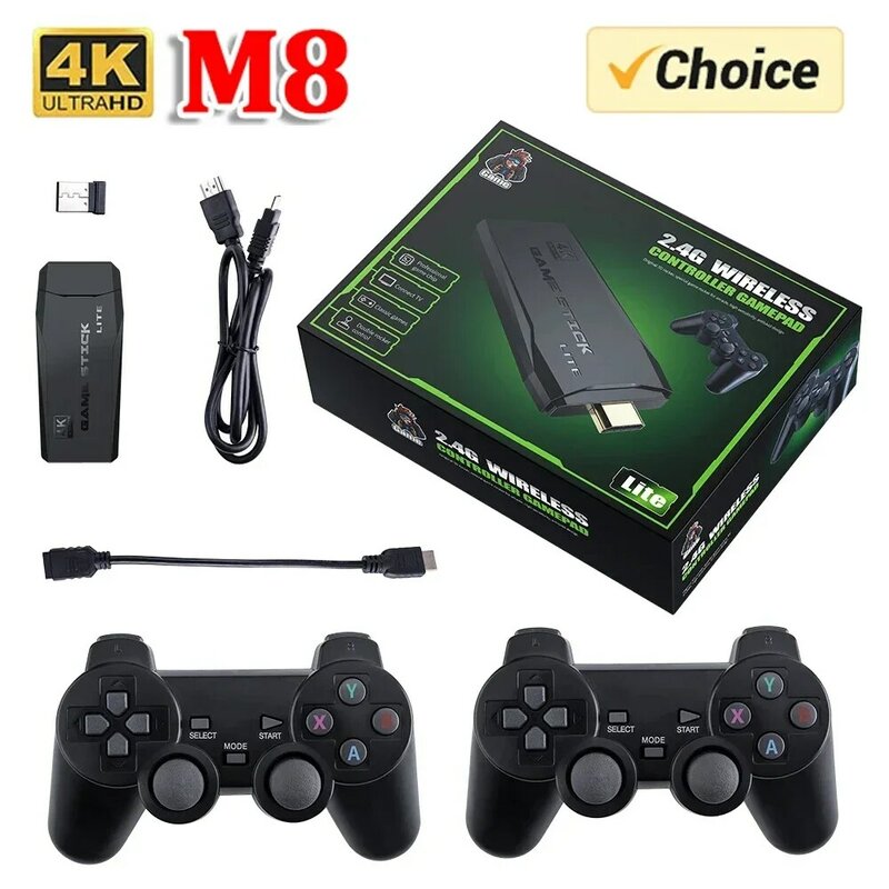 Videogame Stick Lite 4K Videogame M8 Console 64Gb Dubbele Draadloze Controller Voor 10000 Retro Games Kid Xmas Cadeau