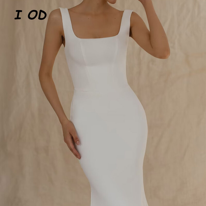 I OD Simple Mermaid Wedding Dress Square Collar Sleeveless Backless Bridal Gown Floor Length Vestidos De Novia Custom Made New