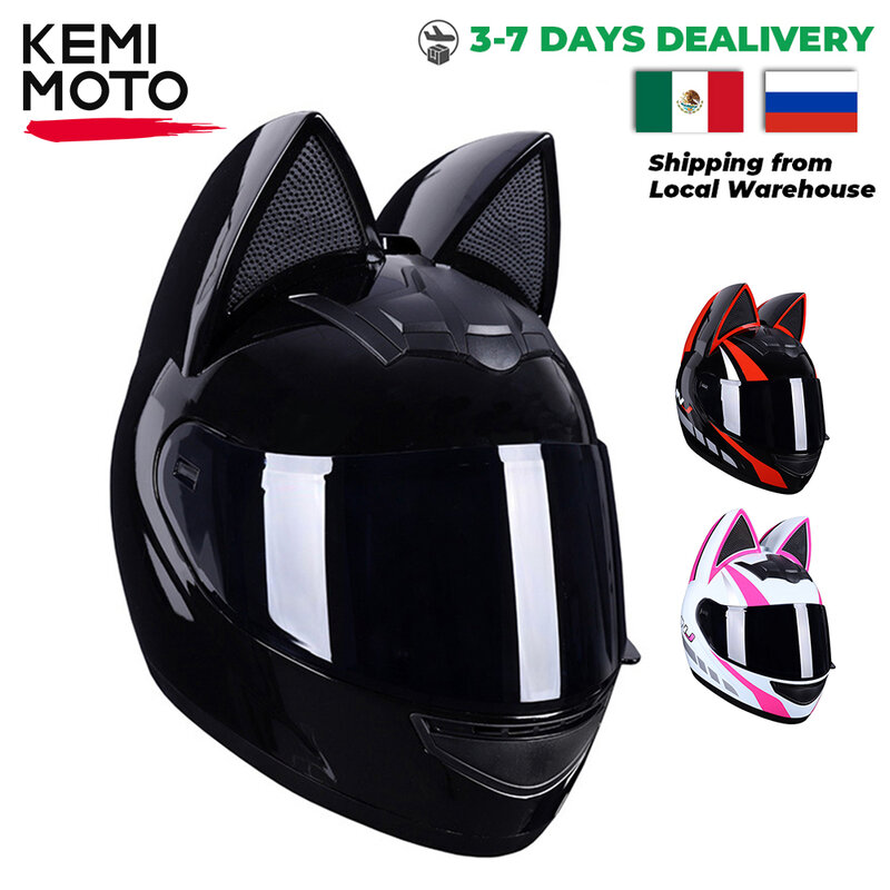 Motorcycle Helmet Full Face Cat Ear Detachable DOT Certification Safety Moto Helmet For Women Men Breathable Gift For Girlfriend