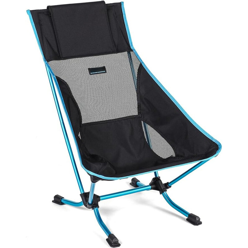 Silla de acampada negra, sillón compacto ligero de perfil inferior con bolsillos, muebles de exterior