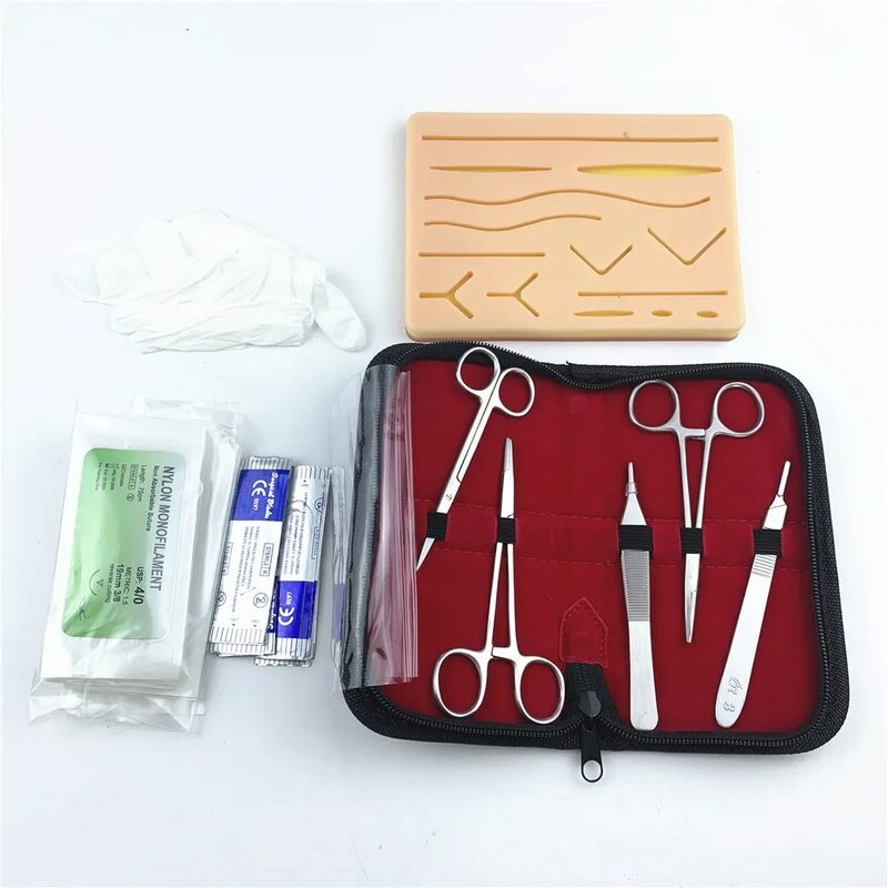 Kit de entrenamiento de sutura quirúrgica, modelo de práctica de sutura para operar la piel, almohadilla de entrenamiento, Kit de herramientas de tijeras de aguja, equipo de enseñanza