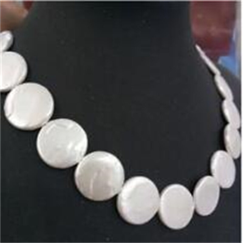 New natural 20mm white coin necklace beads wedding party gorgeous big 20mm Baroque white rebirth freshwater pear
