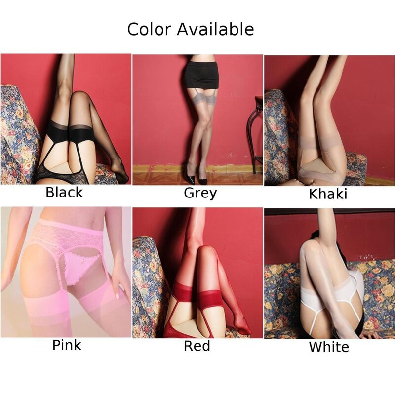 Women Shiny Oily Body Stocking Sexy Lace Nightclub Soft Silky Gloss Thigh High Stockings Garter Glossy Suspender Garter