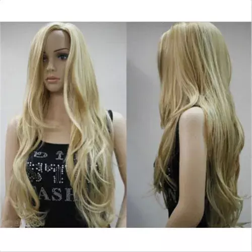Darmowa wysyłka nowa długa mieszanka blond włosy syntetyczne faliste żaroodporne pełne peruki do włosów Cosplay