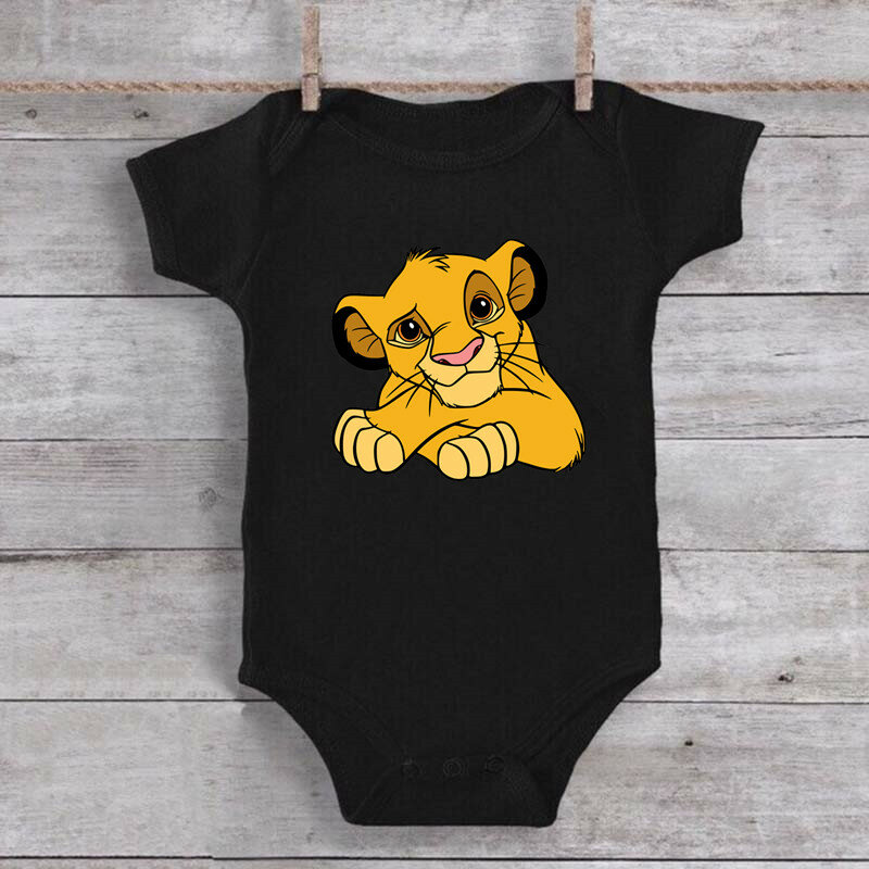 Cartoon Simba Lion King Baby Girl Boy Clothes Black Short Sleeve Cotton Bodysuit Newborn Toddler Jumpsuit