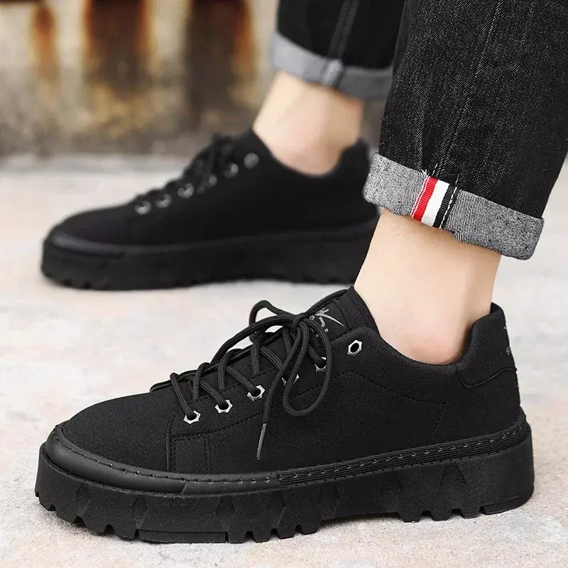 Men's Lace-up Sports Casual Shoes Spring and Autumn Round Toe Solid Color Sneakers for Men Tenis Masculino Zapatillas Mujer