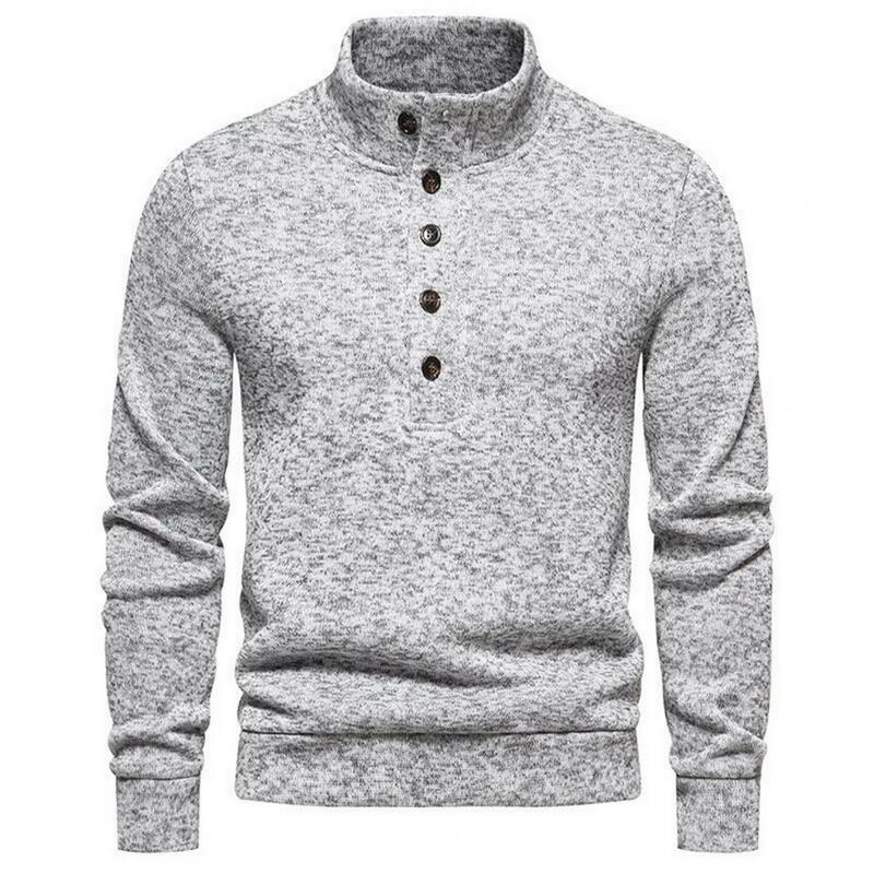 White Turtleneck Button Sweater for Men Autumn Winter Long Sleeve Knit Sweater Mens Casual Soft Lightweight Bottoming Shirt
