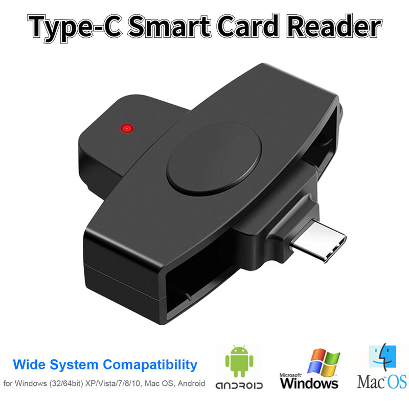 Pembaca kartu pintar USB tipe C, adaptor pembaca kartu portabel untuk Citizen Bank EMV kartu SD eksternal untuk Windows untuk Mac/Android OS