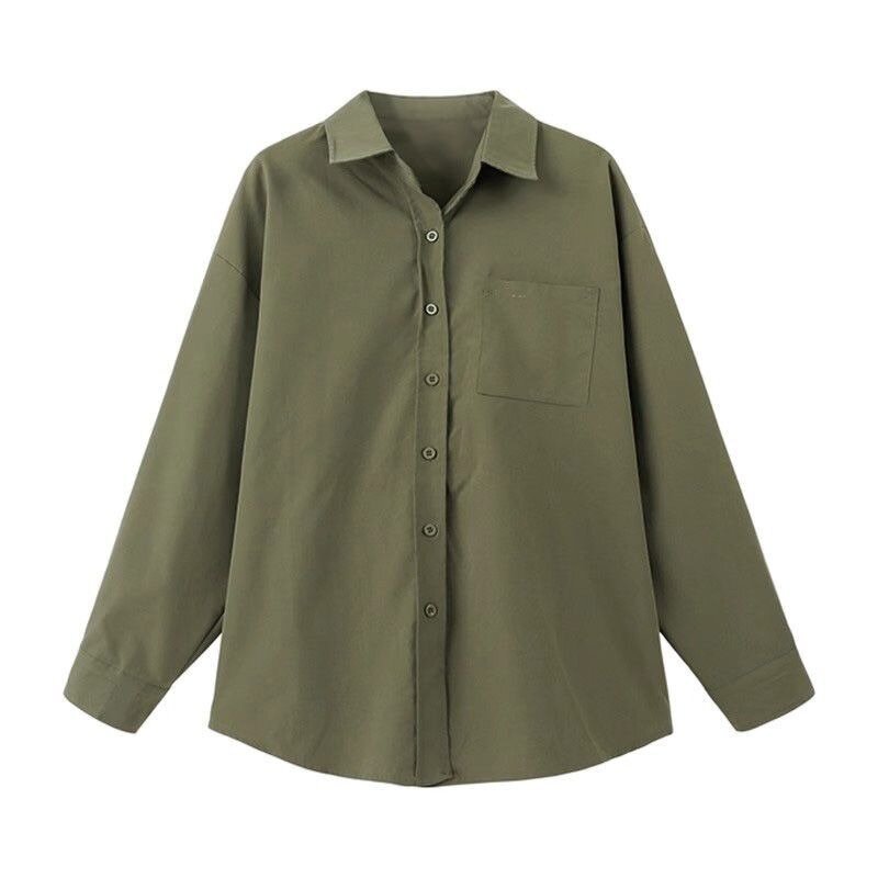 Deeptown-camisas básicas Harajuku para mujer, Blusa de manga larga, ropa de calle de gran tamaño, moda japonesa Vintage, color verde, estilo coreano, Verano