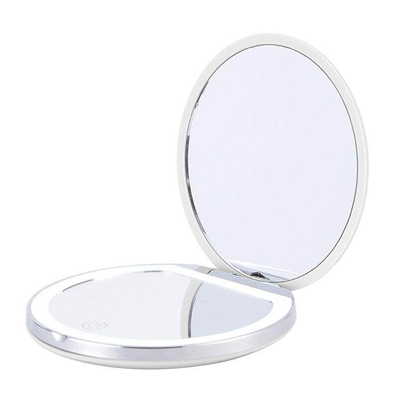 Mini specchio per il trucco portatile specchio per il trucco pieghevole a due lati ricaricabile tascabile compatto con specchio cosmetico a luce LED