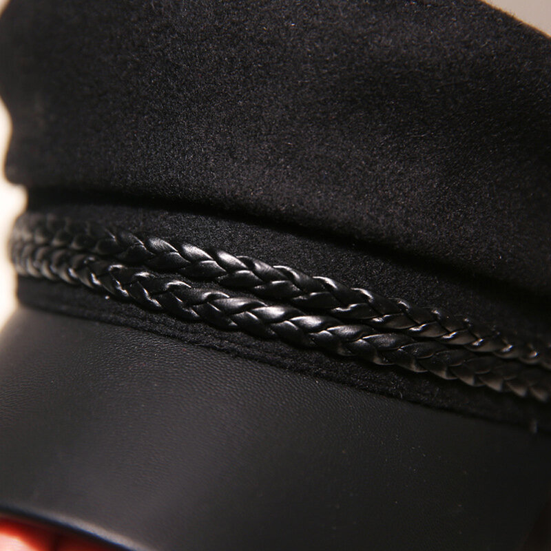 Fashion Travel Spring Autumn Captain Black Flat Top Hat Sailor Hats Octagonal Hat Beret Caps