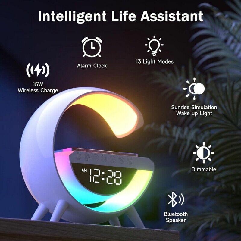 Intelligent LED Night Light G Shape Desk Lamp Speaker Wireless Charger Bluetooth