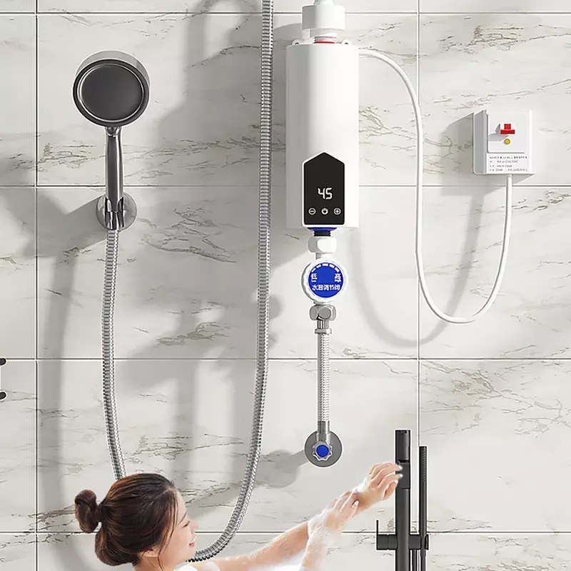 Mini calentador de agua eléctrico instantáneo, 220V, 110V, sin tanque, 3500/5500W, calentamiento rápido de ducha de baño para el hogar, pantalla Digital LCD
