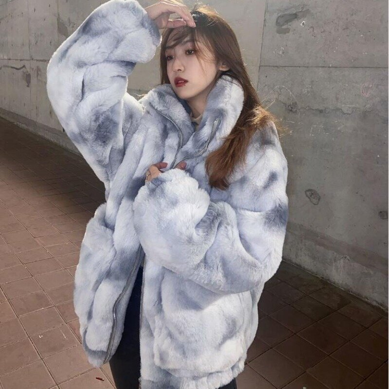 Dwustronna płaszcz ze sztucznego futra dla kobiet, sztuczne futro (królik), gruba aksamitna odzież wierzchnia, High-End, stójka, jesień zima, 2024