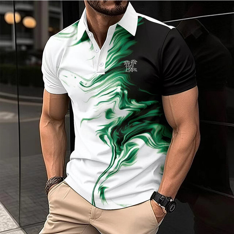 Polo informal de manga corta para hombre, camiseta transpirable con estampado de moda, ropa de verano