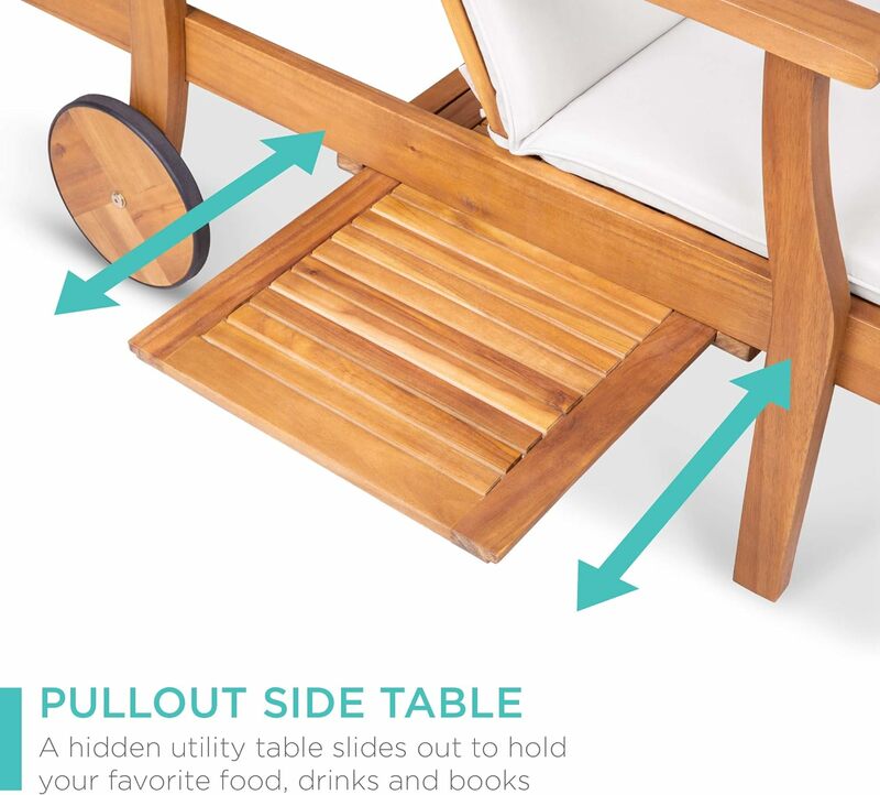 Acacia Wood Chaise Lounge Chair Recliner, Mobília ao ar livre para pátio, Piscina com mesa lateral deslizante, 79x26 polegadas