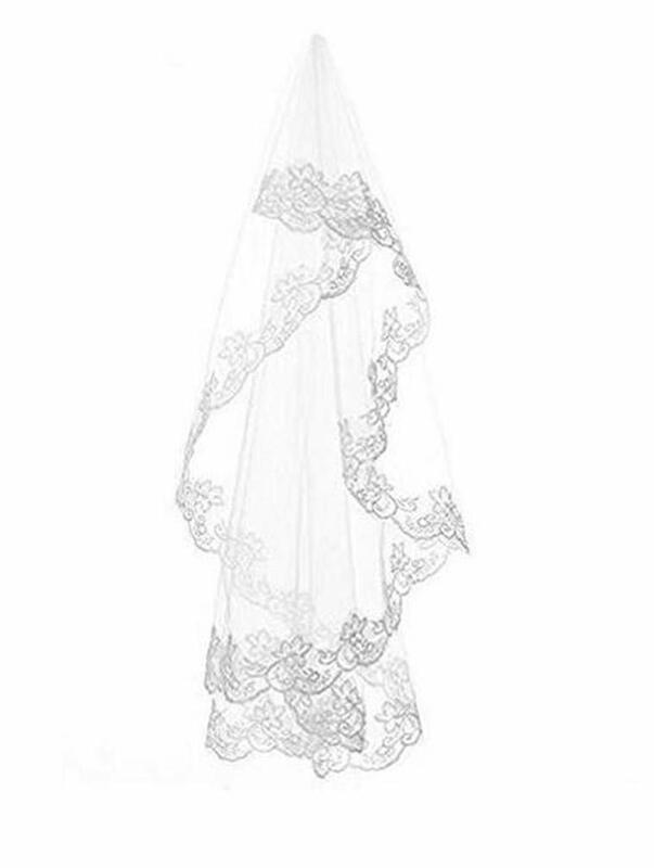 Kerudung pengantin satu lapisan putih dan gading tepi renda aksesori pernikahan