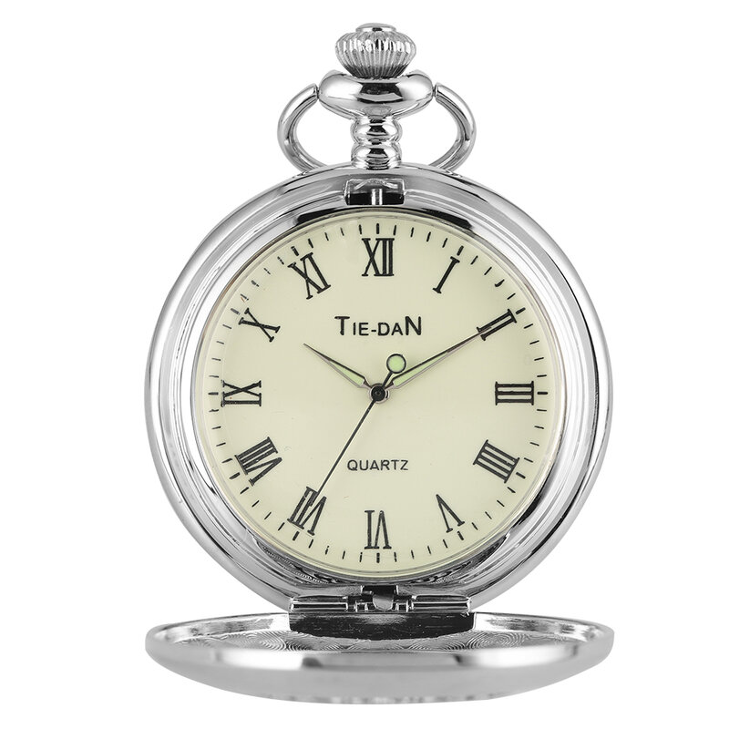 Elegante orologio da tasca Steampunk al quarzo cavo con motivo argento numeri romani collana con fiori analogici luminosi orologio a catena FOB ora