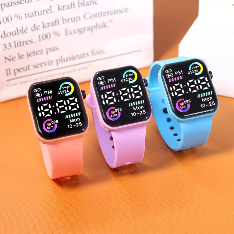 Symulowane inteligentne dzieci elektroniczny zegarek duży ekran cyfrowy kwadratowy zegar sportowy dla dzieci zegarki na rękę dla chłopców dziewczyny prezent