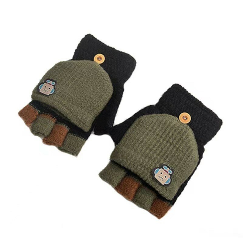 Winter Warm Children's Gloves For Kids 5-10 Years Children Mittens Knitted Boys Girls Full Finger Flip Gloves Варежки Детские